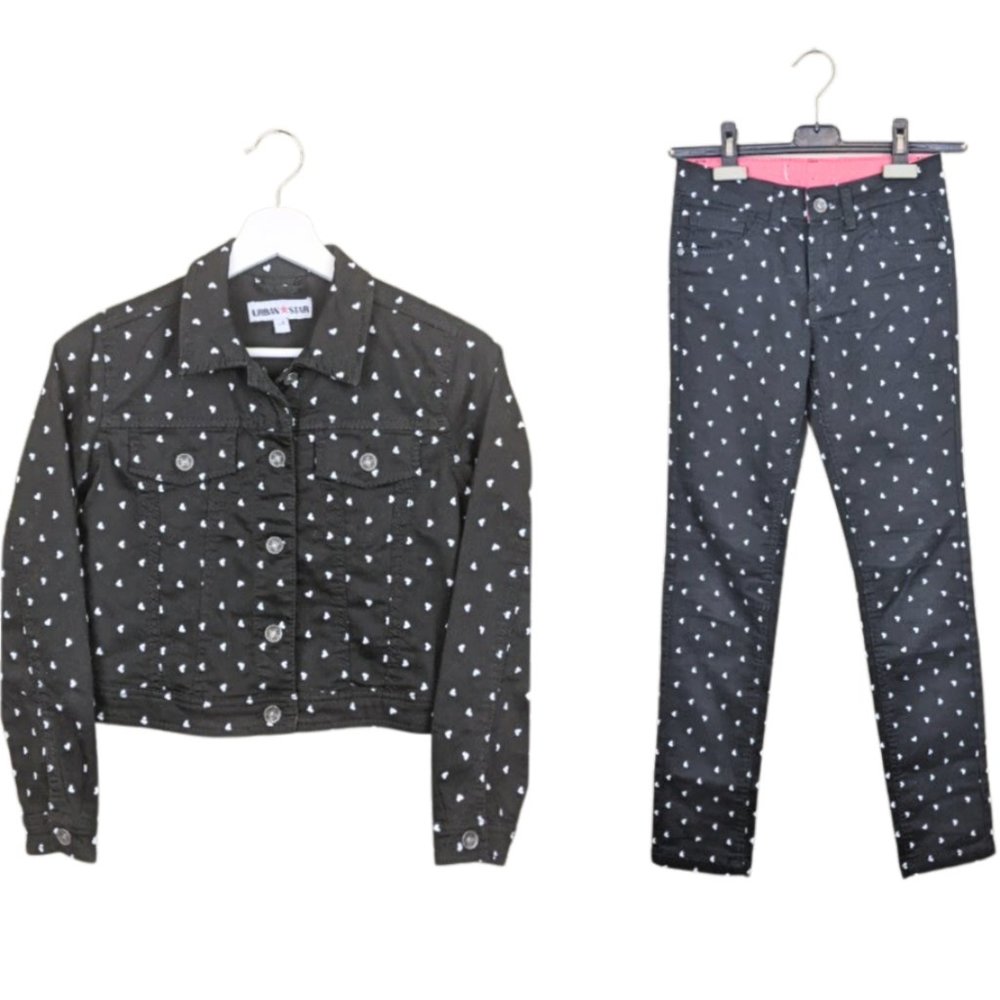 Urban Star Girls Set of 2 Black Jacket with white hearts